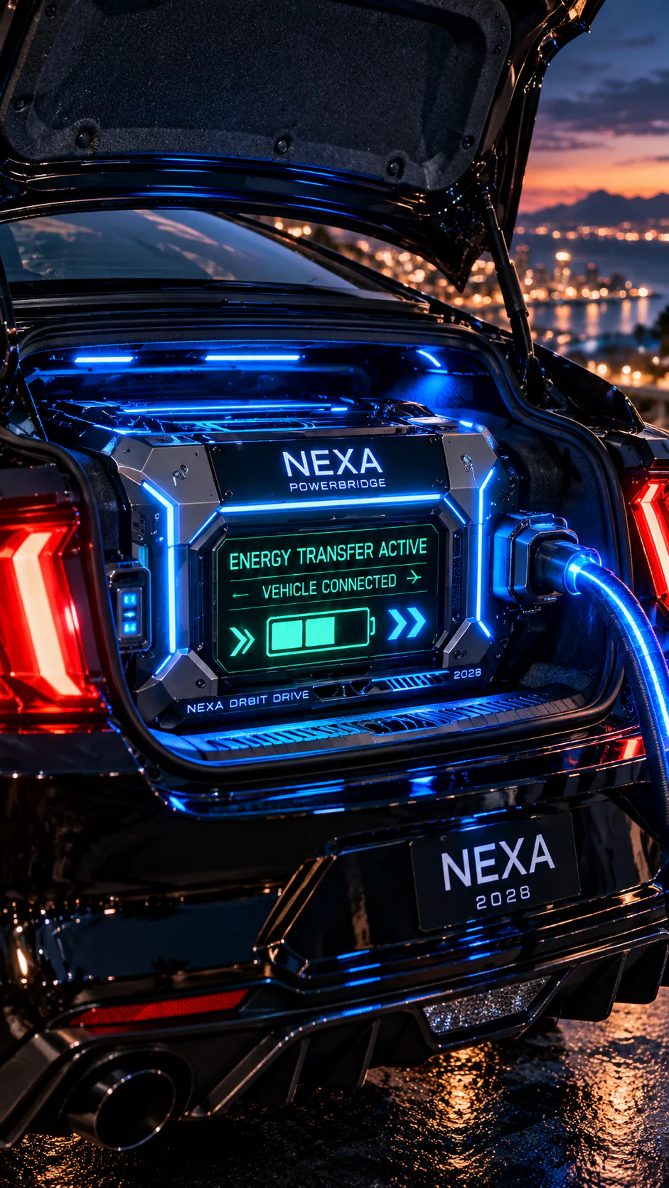 NEXA PowerBridge Trunk Core (2028 Edition) — view 1, futuristic concept image
