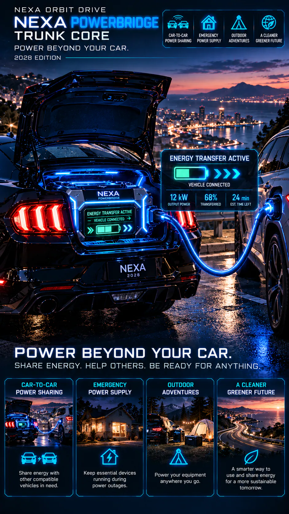 NEXA PowerBridge Trunk Core (2028 Edition) — view 2, futuristic concept image