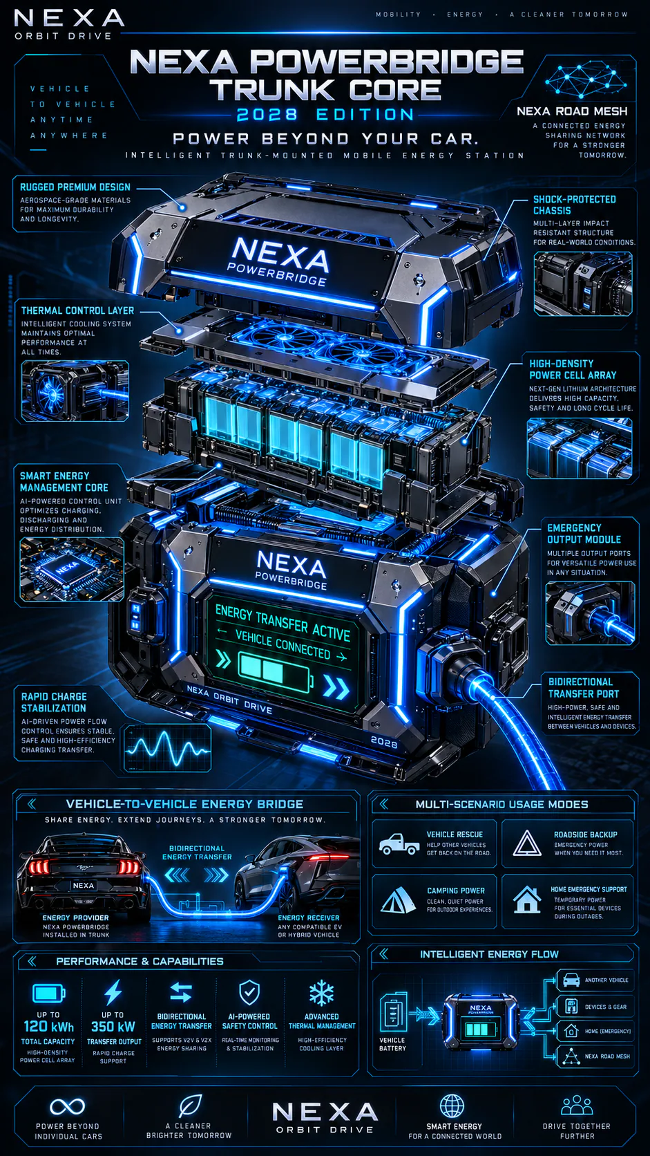 NEXA PowerBridge Trunk Core (2028 Edition) — view 3, futuristic concept image